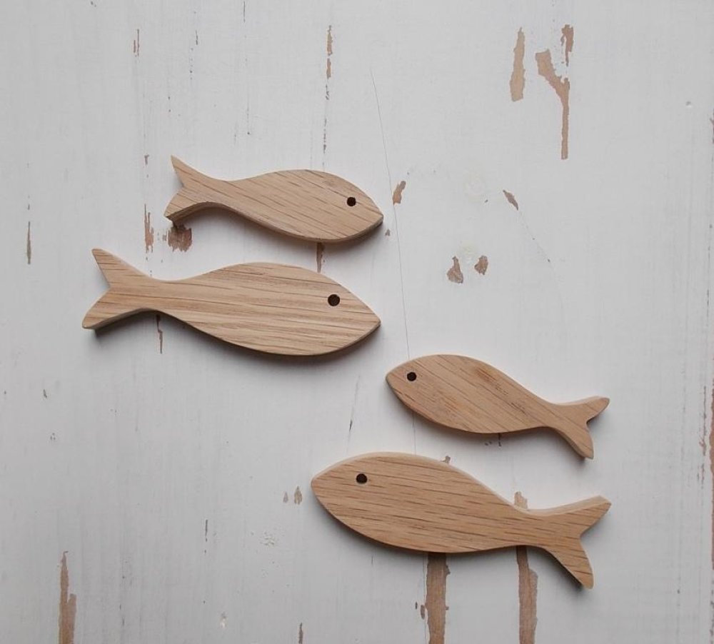 Déco poisson, décoration poisson en bois, pendentif poisson  bois 15cm 3pcs-862276
