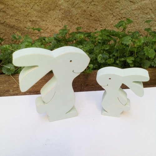 Duo de lapins à poser - décor de pâques en bois à peindre à décorer