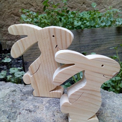 Petits Lapins De Pâques - Lot De 2 Lapins De Pâques En Bois - Cadeau De