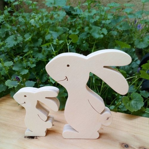 2 lapins à poser - décor de pâques en bois à peindre à décorer