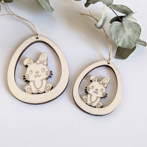 Oeufs en bois motif lapin - ajouré