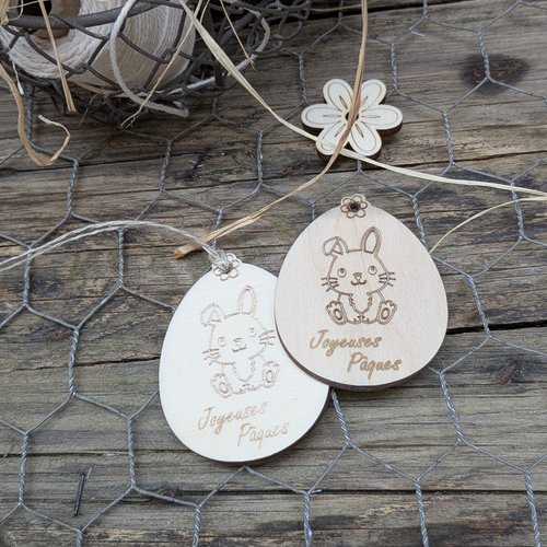 Oeufs pleins en bois motif lapin