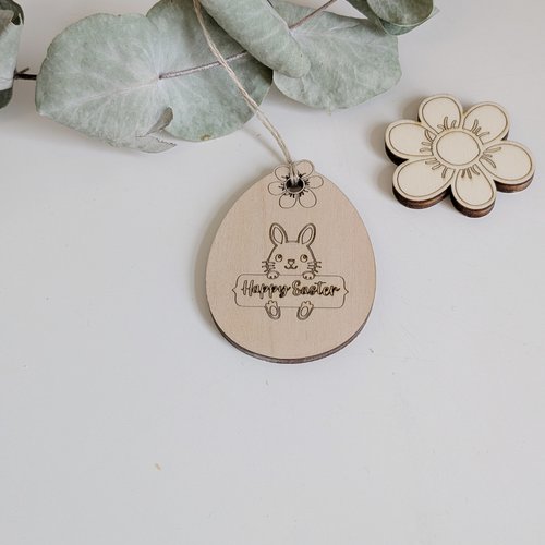 Oeufs pleins en bois motif lapin et pancarte
