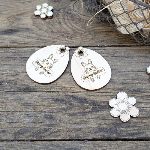 Oeufs pleins en bois motif lapin et pancarte