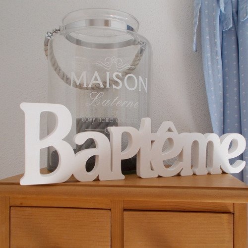 Mot décoratif à poser baptême - baptême en bois brut