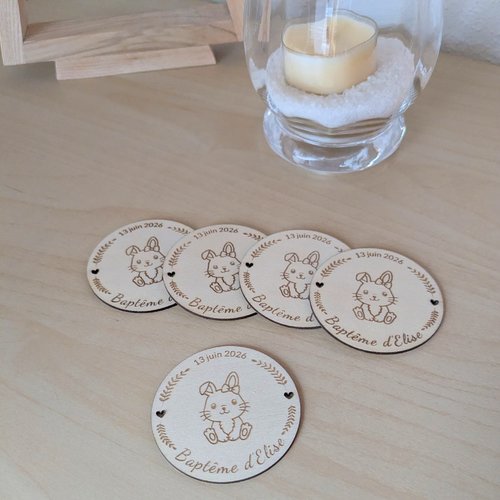 Magnet en bois pour baptême, mariage, anniversaire ou autres
