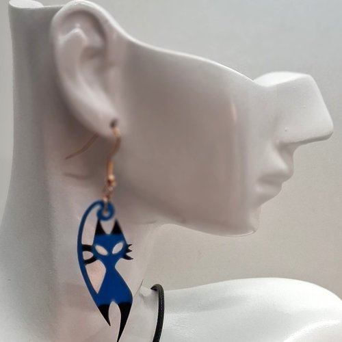Boucles d'oreille en bois motif chat