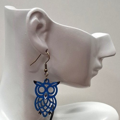 Boucles d'oreille en bois motif chouette