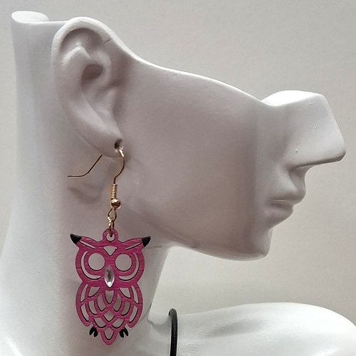 Boucles d'oreille en bois motif chouette