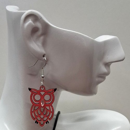 Boucles d'oreille en bois motif chouette