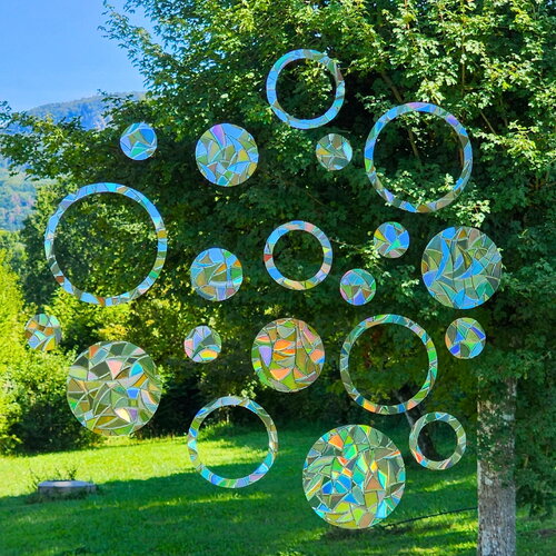 Sun catcher sticker bulles ronds  anneaux géométriques lot de 20 attrape-soleil repositionnables