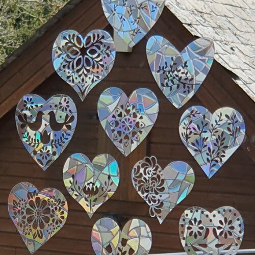 Suncatcher stickers cœurs  délicats, autocollant attrape-soleil lot de 11 cœurs, décoration intérieur romantique
