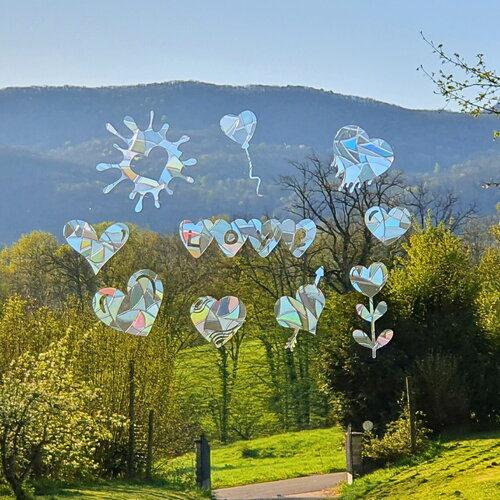 Suncatcher sticker  coeur ballon, attrape-soleil love lot de 10, autocollant fenêtre arc-en-ciel, anticollision oiseau