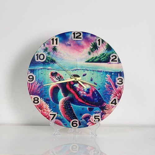 Horloge en bois - tortue tropicale