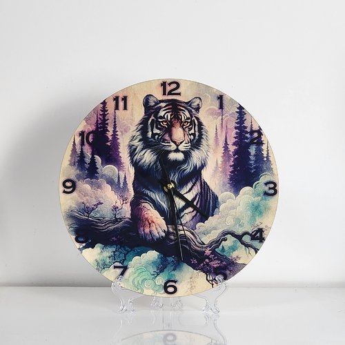 Horloge en bois - tigre blanc mystique majestueux