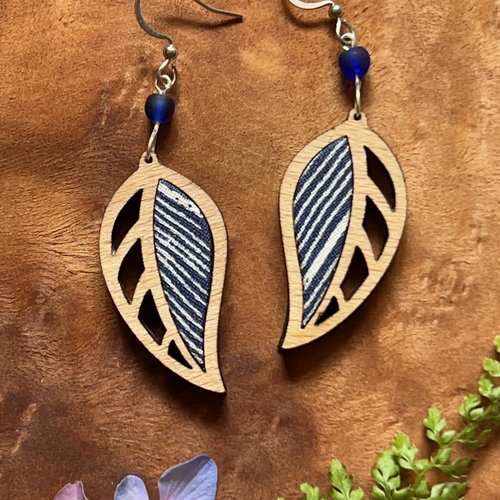 Boucles d'oreilles bois et tissu