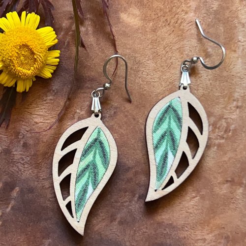 Boucles d'oreilles bois et tissu