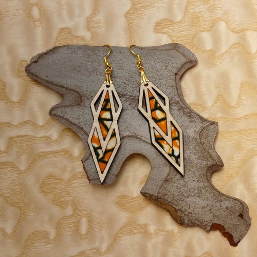 Boucles d'oreilles bois et tissu