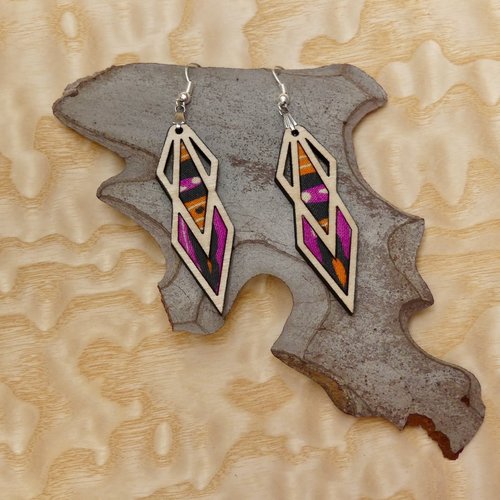 Boucles d'oreilles bois et tissu