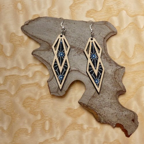 Boucles d'oreilles bois et tissu