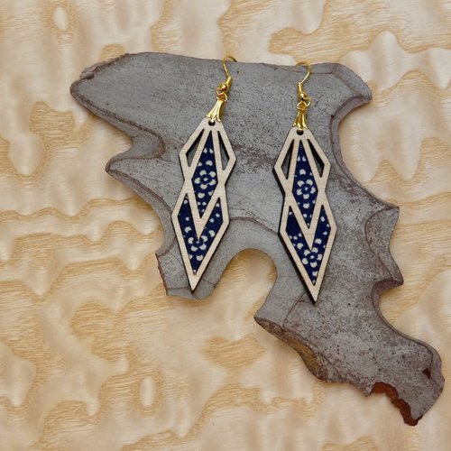 Boucles d'oreilles bois et tissu