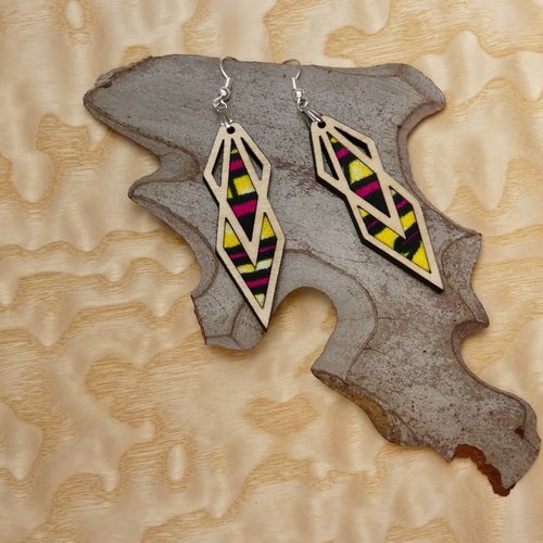 Boucles d'oreilles bois et tissu