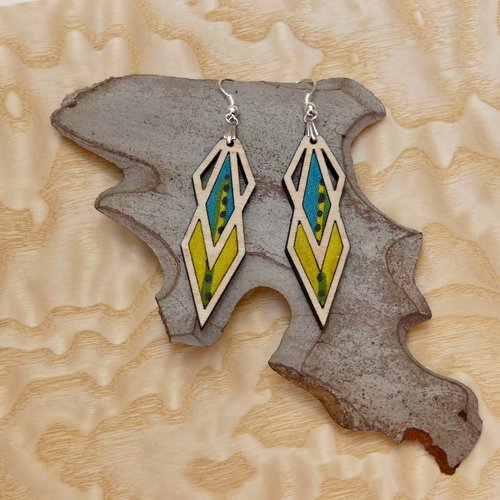 Boucles d'oreilles bois et tissu