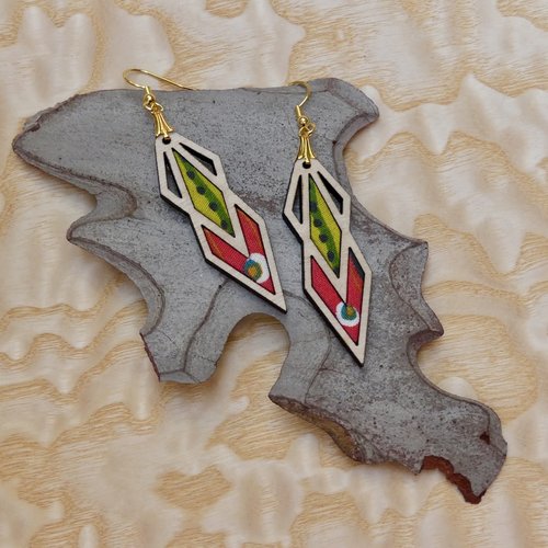 Boucles d'oreilles bois et tissu