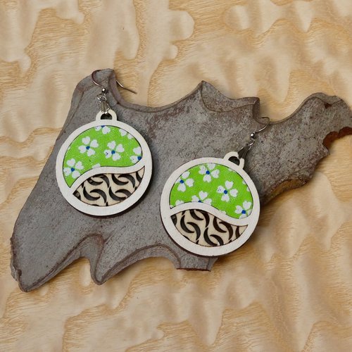Boucles d'oreilles bois et tissu