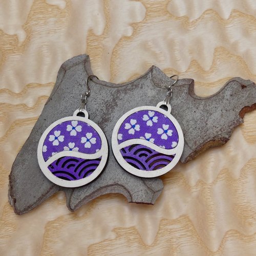 Boucles d'oreilles bois et tissu