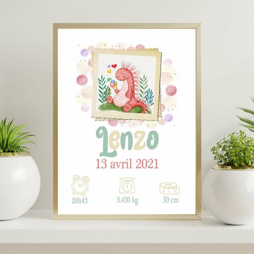 Affiche Naissance Petit Dinosaure Cadre Prenom Deco Chambre Bebe Un Grand Marche