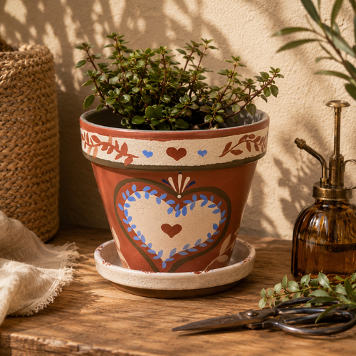 Cache-pot peint à la main - coeur de la maison