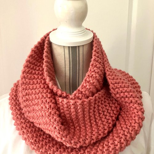 Echarpe snood rose en coton, mousse