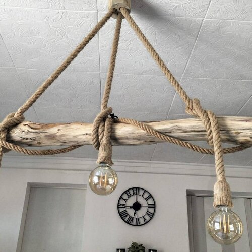 Lustre nature en bois flotté, suspension en bois flotté ,lampe suspendue contemporaine, lampe de plafond