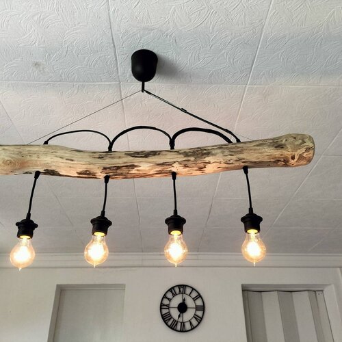 Lustre naturel en bois flotté, suspension luminaire en bois flotté ,lampe suspendue contemporaine, éclairage de pendentif