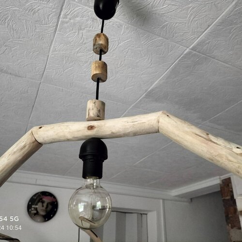 Lustre arc en bois flotté, suspension luminaire en bois flotté, lampe suspendue contemporaine