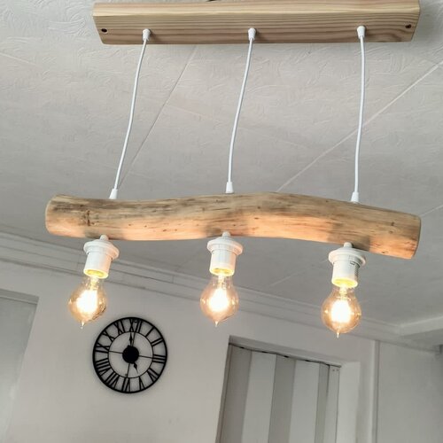 Lustre cyle en bois flotté, suspension luminaire en bois flotté , lampe suspendue contemporaine, lampe de plafond, éclairage de pendentif