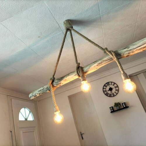 Lustre nature en bois flotté, suspension luminaire en bois flotté ,lampe suspendue contemporaine, lampe de plafond