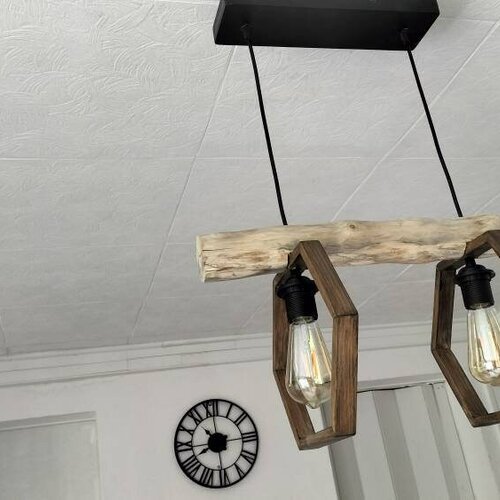 Lustre hortensia en bois flotté, suspension en bois flotté, lampe de plafond