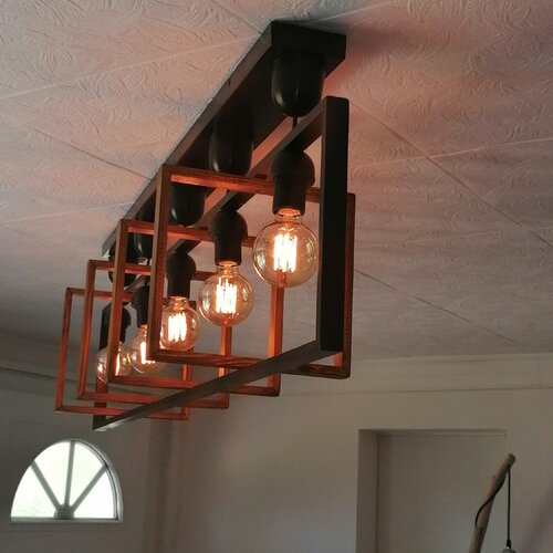 Lustre iris 5 lumières en bois, suspension luminaire en bois, lampe suspendue contemporaine