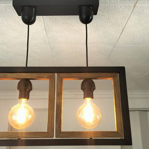 Lustre iris 2 lumières en bois, suspension luminaire en bois, lampe suspendue contemporaine, lampe de plafond