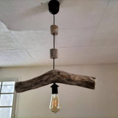 Lustre nature en bois flotté, suspension luminaire en bois flotté, lampe suspendue contemporaine