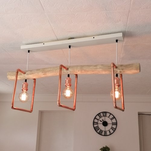 Lustre en bois flotté, suspension luminaire en bois flotté, lampe suspendue contemporaine, lampe de plafond, éclairage
