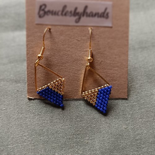 Boucles d'oreilles triangle : bijoux miyuki delica doré et coloré
