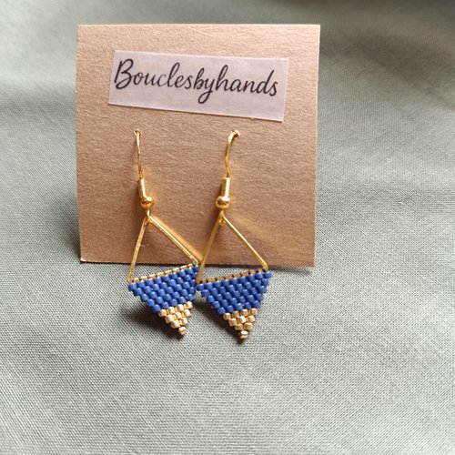 Boucles d'oreilles triangle : bijoux miyuki delica doré et coloré