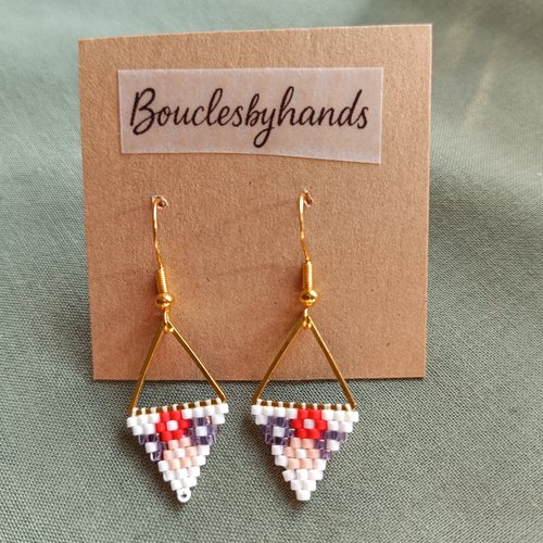 Boucles d'oreilles triangle : bijoux miyuki delica doré et coloré