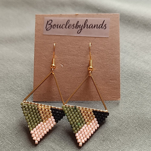 Boucles d'oreilles triangle : bijoux miyuki delica coloré