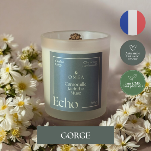 Bougie 160g echo - parfum camomille, musc, jacinthe - équilibre chakra gorge