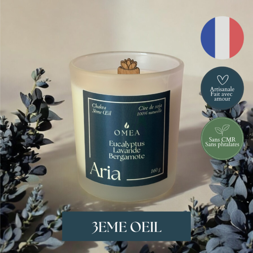 Bougie 160g aria - parfum lavande, eucalyptus, bergamote - équilibre chakra 3ème oeil