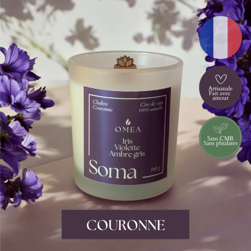 Bougie 160g soma - parfum iris, violette, ambre gris - équilibre chakra couronne